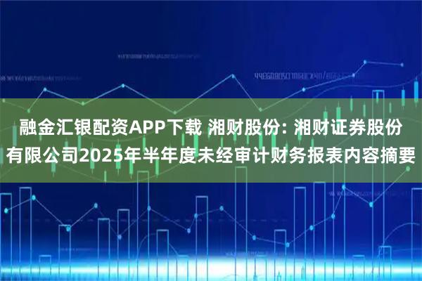 融金汇银配资APP下载 湘财股份: 湘财证券股份有限公司2025年半年度未经审计财务报表内容摘要