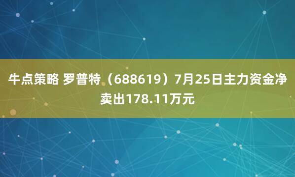 牛点策略 罗普特（688619）7月25日主力资金净卖出178.11万元